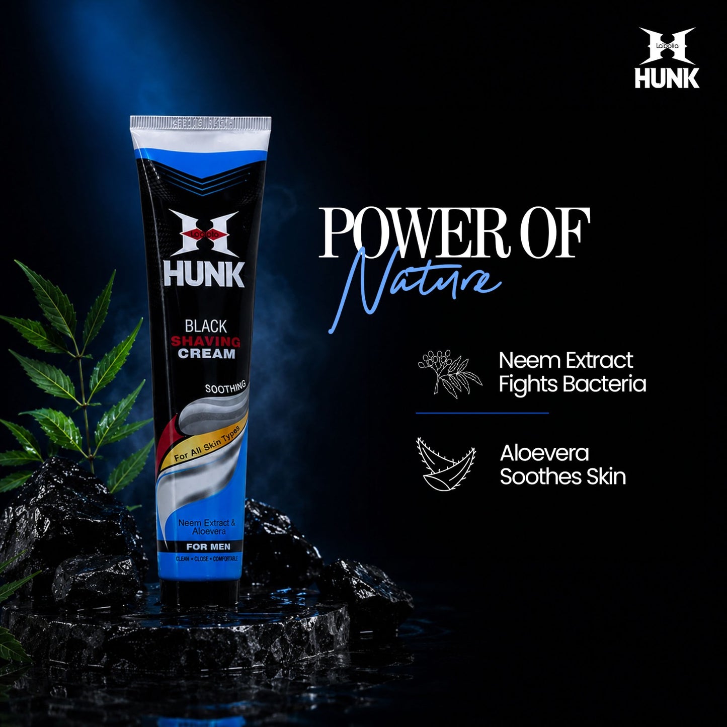 Labolia Beaute Hunk Black Shaving Cream for Men | Neem Extract & Aloevera | Smooth & Close Shave | Prevents Razor Burns & Cuts | Rich Lather for Daily Grooming – Pack of 1 (120gm)