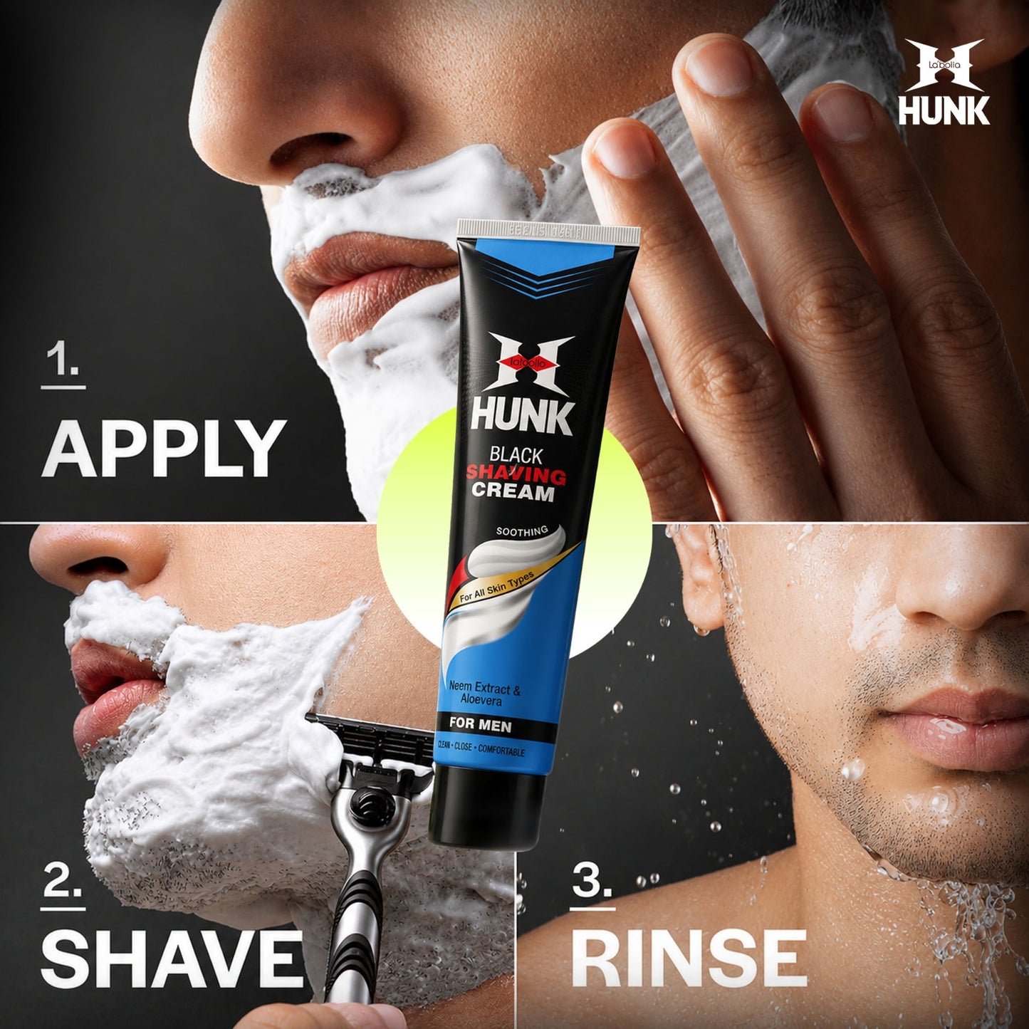 Labolia Beaute Hunk Black Shaving Cream for Men | Neem Extract & Aloevera | Smooth & Close Shave | Prevents Razor Burns & Cuts | Rich Lather for Daily Grooming – Pack of 1 (120gm)