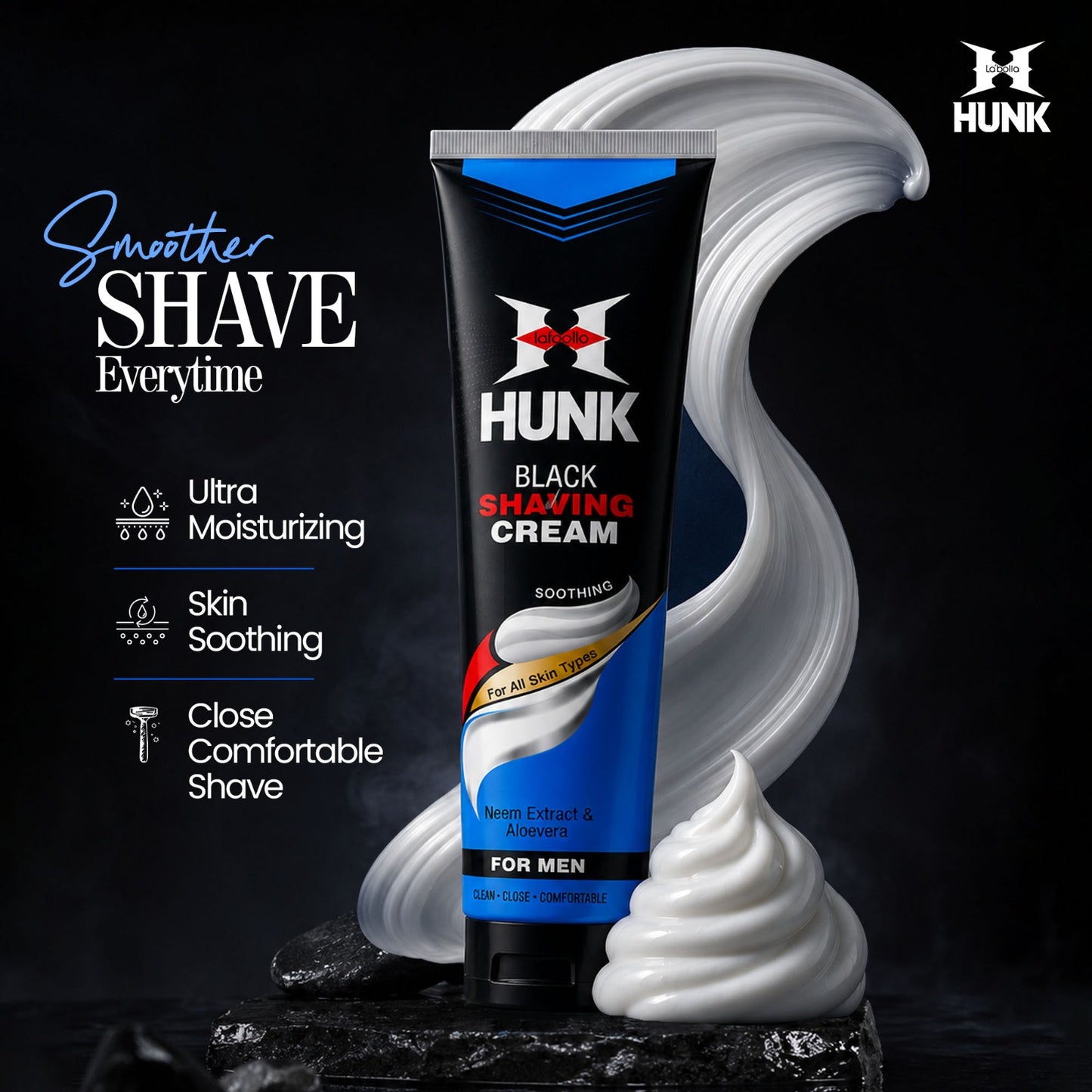 Labolia Beaute Hunk Black Shaving Cream for Men | Neem Extract & Aloevera | Smooth & Close Shave | Prevents Razor Burns & Cuts | Rich Lather for Daily Grooming – Pack of 1 (120gm)